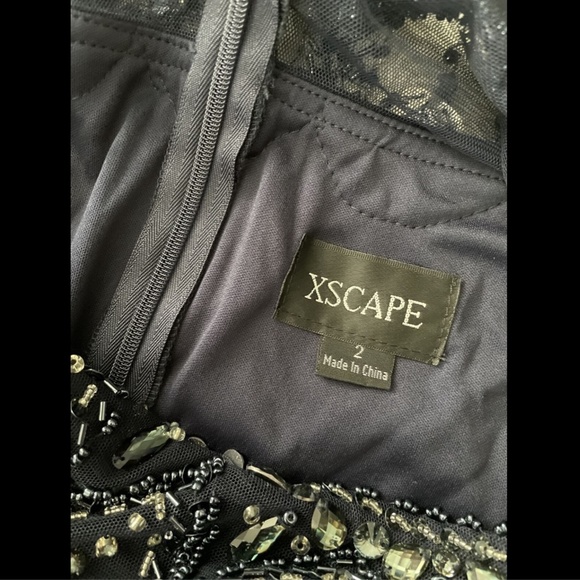 NWD XSCAPE Beaded Neck Long Sleeve Ruched Gown 2 - Picture 4 of 12